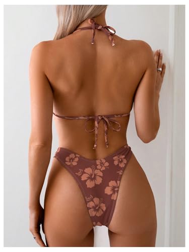 MakeMeChic Women's Halter Triangle Thong Bikini Sets High Cut Swimsuit Bathing Suit Swimwear2