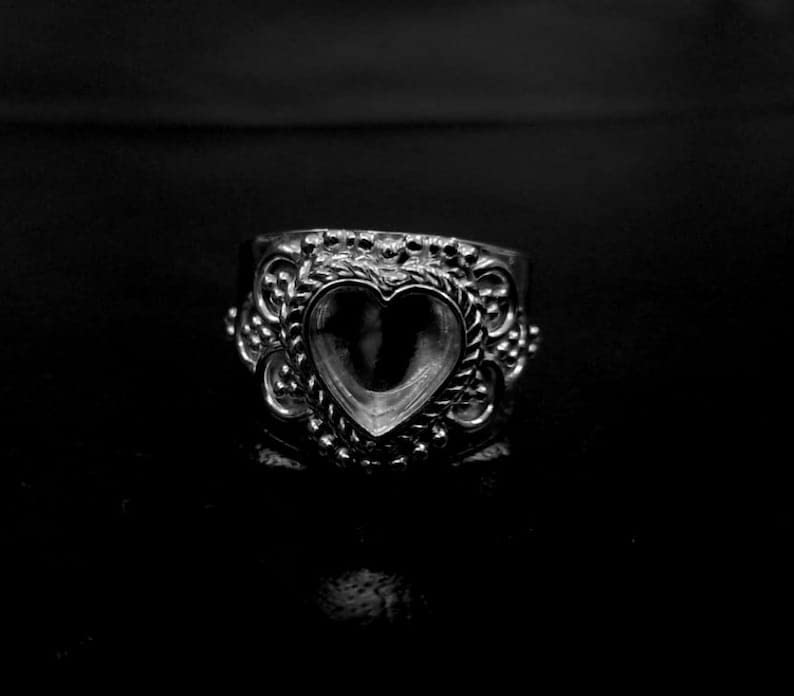 Miniatura 3 de 925 Sterling Silver Heart Shape Handcrafted Bezel Ring Blank Bezel Setting, Blank Ring Base,Ring DIY For Resin Work,Traditional Antique Ring