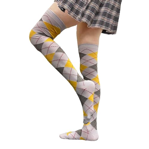 Image of COUVER Women's Thigh High /Over Knee Fashion Argyle Socks, Medium, 1 Pair