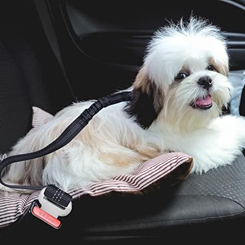 Amazon Brand Umi Dog Seat Belts for Car, 2 Pack Adjustable Nylon Restraint Car Seat Belt for Dog, Strong Dog Car Safety Harness with Elastic Bungee Buffer, 360 Degree Swivel Attach Won't Twist