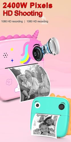 Image of Digital Mini Camera for Kids (Ages 3-12) - Fun Unicorn Silicone Cover, Perfect Toy for Boys & Girls (Instant Printer-Pink)