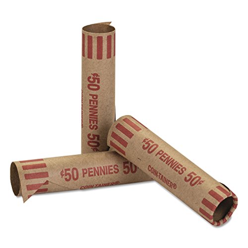 MMF Industries Preformed Coin Wrappers, Pennies, Tubular, 1000 Wrappers per Box, Red (2160600A07)
