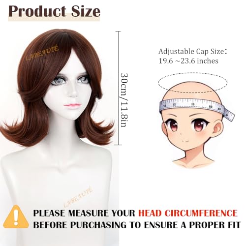 Image of LABEAUTE Brown Princess Cosplay Wig for Women, Short Flipped 60's 70's Retro Synthetic Wig Heat Resistant Pre-Styled Costume Hair for Halloween Anime Convention Party Dress Up