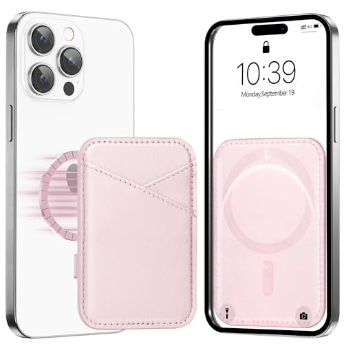Image of Miroddi for MagSafe Wallet, Strongest Magnetic Card Holder for iPhone 17 /16 /15 /14 /13 /12 Series, Ultra-Thin Leather Magnetic Phone Wallet with 2 Card Slots, RFID Blocking, No More Falling, Pink