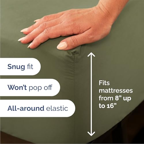 Image of Queen 6 Piece Bed Sheet Set - Breathable & Cooling Sheets - Sage Green