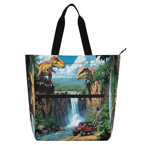 Nexawaveo Waterfall - Bolsa de tela Oxford 600D impermeable multiusos con cremallera y diseño de dinosaurios y coche