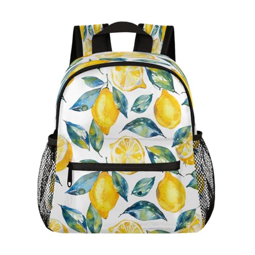 Toddler Backpack for Boys Girls, Lemon Leaf Pattern Mini Kids Backpacks with Chest Strap Whistle, Preschool Kindergarten Daypack, Travel Bookbag for Children