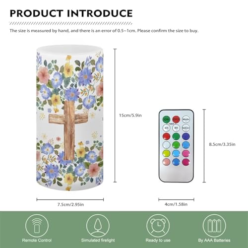Image of Poceacles Floral Cross Flameless Candle Electric LED Lights with Dancing Flame, with Timer Remote 12 Color Lights, 3 AAA Batteries Operated (Not Include), Exquisite Home Decoration