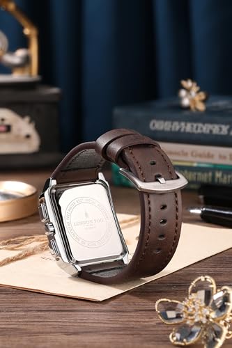 Image of London Fog Mayfair Collection Analog Watch for Men with Square Dial, Crystal Hour Accents, Date Display, Quartz Movement and Leather Strap - LFM10004