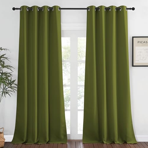 NICETOWN Blackout Curtains 120 inch Length for Sliding Glass Door, Grommet Thermal Insulated Room Darkening Sound Reducing Drapes for Room Divider, 1 Panel, W52 x L120, Olive Green