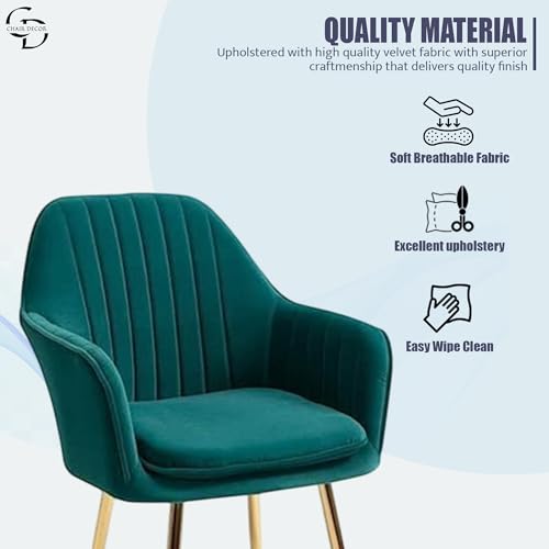 Image of Velvet Accent Chair with Matching Pouffe & Floral Cushion | Modern Upholstered Armchair with Gold Metal Legs | Lounge Chair for Living Room, Bedroom, Office, Guest Room (Green)