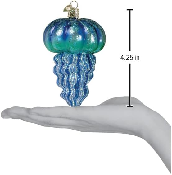 Miniatura 2 de Old World Christmas Adorno de cristal soplado de medusa azul para árbol de Navidad