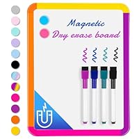 VUSIGN Small White Board Dry Erase, 22 x 28 cm Magnetic Dry Erase Board, Mini Whiteboard with Markers for Kids, Students, Fridge, Wall, Locker, Colorful Frame