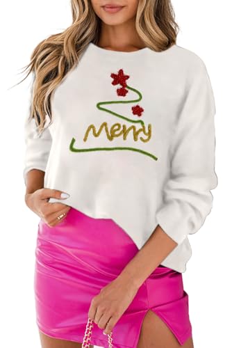 Image of LEMAFER Women 2026 Merry Christmas Round Neck Sequin Letters Sweater Casual Solid Slogan Long Sleeve Pullover Sweatshirt Tops