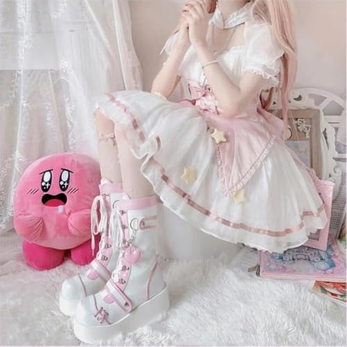 GUNIYIFS Platform Ankle Boots for Women Gothic Wedge High Chunky Punk Combat Boots Pink Cute Lace up Side Zip Dress Booties2