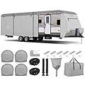 GOTRUTH Upgraded Travel Trailer Cover, Extra-Thick 800D Top Waterproof RV Cover Fits 26-28FT, Windproof Camper Cover with Tongue Jack Cover, Tire Covers, Zippered Doors