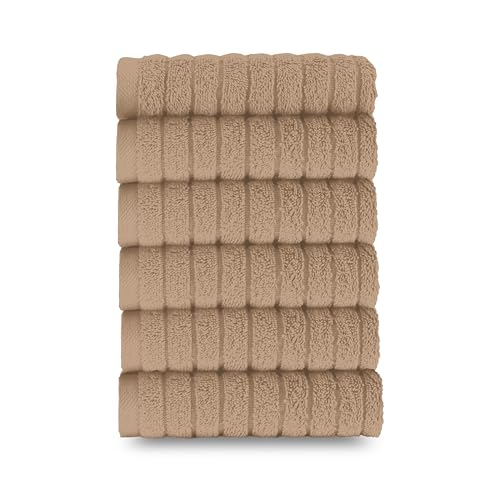 Image of Elegant Comfort 100% Turkish Cotton Corduroy Ribbed Luxury Washcloths 6 Pack Soft 13 x 13 Inch - Higly Absorbent, Durable, Quick Dry, Spa Premium Hotel Quality for Bathroom or Travel, Taupe