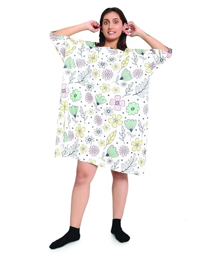 Image of LAMA STORE Women's Printed Oversized T-Shirt Dress, Cotton, 3 /4 Sleeve Length, Casual Loose Fit, Comfort Wear Extra Comfy Oversized Printed Pocket T-Shirt Dress