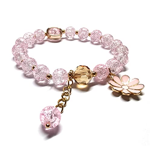 Glazed Flowers Crystal Bead Bracelets 8mm Gemstone Beaded Stretch Bracelet with Flower Bracelet for Women2
