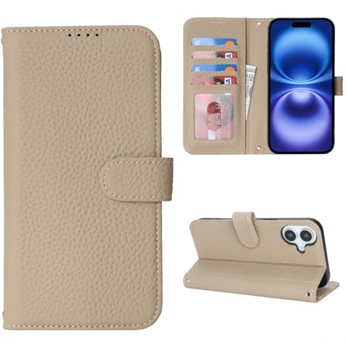 Coque iPhone 16 en cuir véritable avec 4 porte-cartes et blocage RFID gris