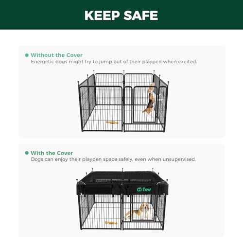 Image of FXW Rollick Unleashed Dog Playpen for Indoor, Yard, RV Camping, 40 inch 8 Panels Dog Pen with Playpen Cover for Medium and Large Dogs, Black│Patented