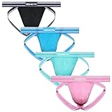 Men's Underwear Jockstrap Athletic Supporters, 4-Pack Mesh Low Rise Multipack Jock Strap (BT045, L)