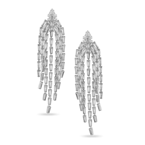 Image of Rubans Long Dangler Earrings Crystal & American Diamond Zirconia Jewellery Gift for Women & Girls