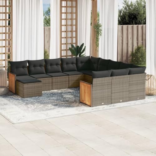 Mokuyary M322K265 - Sofá de jardín con cojines (12 piezas, polirratán, para balcón, terraza, sin mesa), color gris