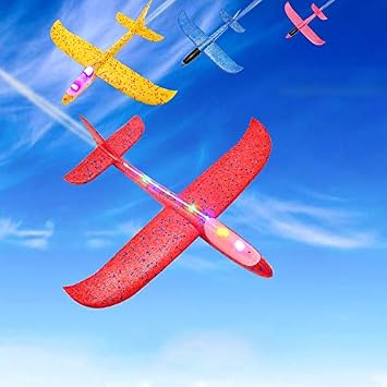 Airplane Toy with LED Light, 18.9 inches 48 cm, Hand Throw Glider, Educational, Park Play, Lightweight, Toy, Made of Styrofoam, Odorless, Non-Toxic, Parent-child Outdoor Games, Christmas Gift, New
