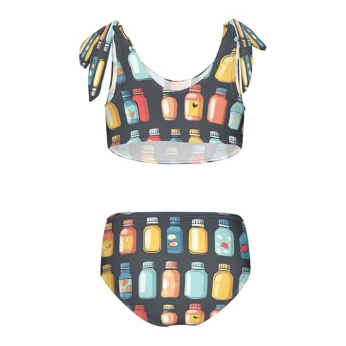 Black Bottles Colorful Girls Tankini Swimsuit Kids Bikini Sets 2 Pcs Bathing Suit 3T2