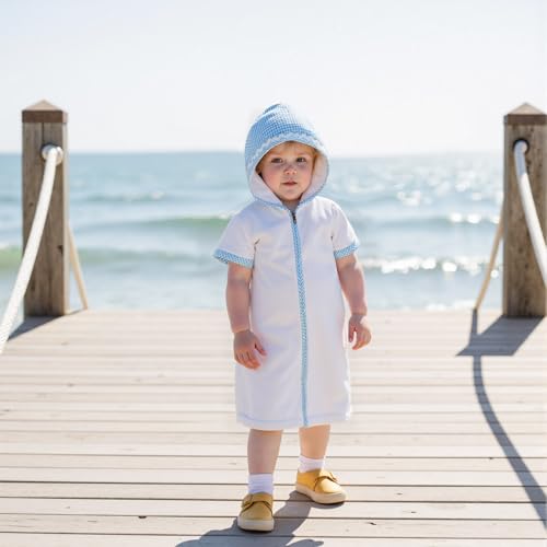 Image of Baby Girls Boys Terry Cloth Swim Cover Up Zip Up Hooded Bathing Suit Coverup Wraps Kid Summer Pool Beach Swimsuit