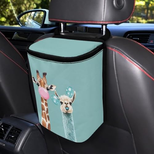 Image of DISNIMO Giraffe Llama Car Trash Can with Lid, Car Accessories Leak-Proof Waterproof Car Garbage Bin Collapsible Portable Car Storage Organizer Trash Bag for Car SUV Trucks