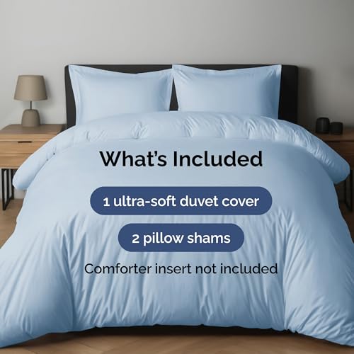 Image of Duvet Cover Queen Size Set - Extra Soft Queen Duvet Cover 90 inch x 90 inch with 2 Pillow Shams for Women, Men, Kids & Teens - Hotel Luxury, Easy-Care w / Zipper Closures & Ties - Comfy & Breathable (Sky Blue)