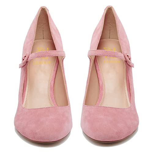 LEHOOR Women High Heels Mary Jane Shoes Pumps Round Closed Toe Ankle Strap Dress Sandals 3" Stilettos Suede Mary Jane Heels Bridal Wedding Evening Party Shoes Office Ladies Work Pump Elegant 4-11 M US3