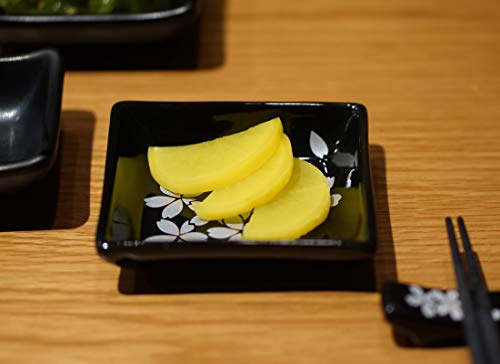 Cinf Ceramic Japanese Cherry Blossom Salad Sauce Rectangular Sushi Dish Set Of 4 Plates Black Snack Bowls Appetizer Seasoning Serving For Kitchen Home #TOP7