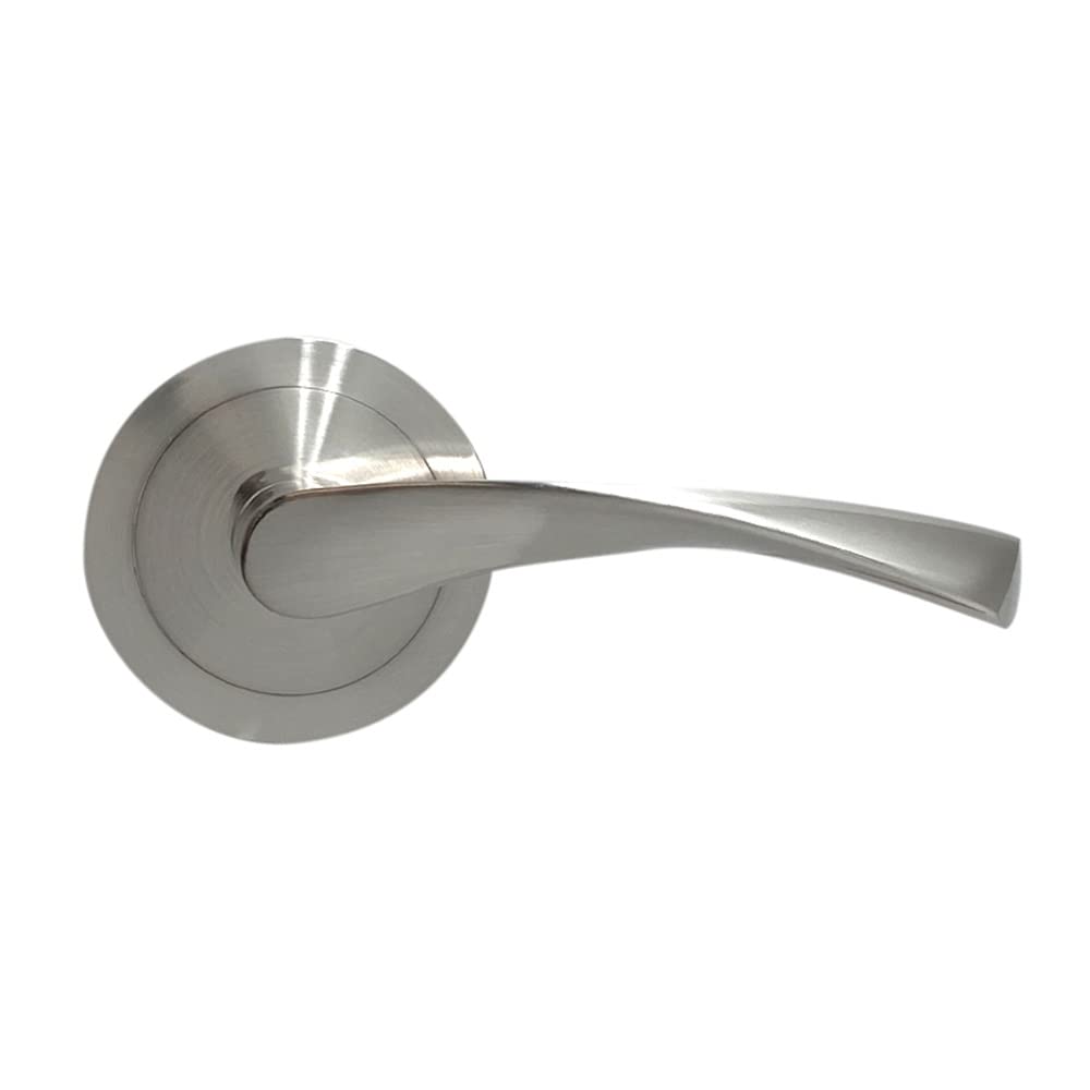 Micel Metallic Silver - 07082 - Handle Set With Wide Rosette (65 Mm) And Aluminium Handle, Satin Nickel Finish, Silver Colour, 135 X 65 X 65 Mm