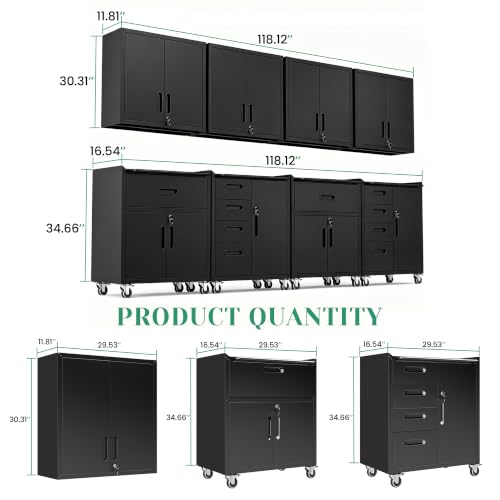 Image of Garage Cabinet System | Heavy Duty Steel All-in-One Modular Garage Cabinet Set for Ultimate Workshop Organization | Easy Assembly Garage Storage Cabinets & Tool Bench