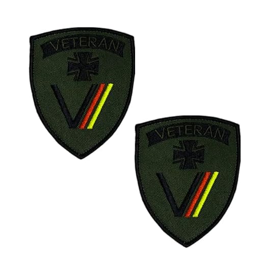Lot de 2 patchs vétérans de l'armée allemande brodés fermeture compatibles avec Velcro - Écusson militaire VETERAN tactique morale allemande - Bouclier vétéran - 7 x 9 cm