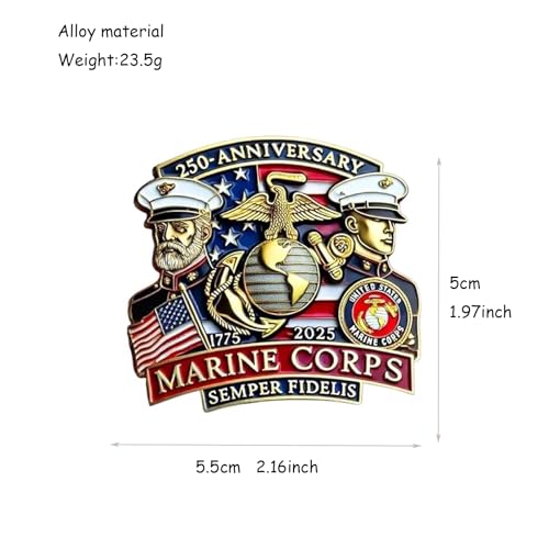 Image of 250th Anniversary Commemorative Pin Marine Corps Emblem Lapel Alloy Button Brooches Veteran Military Collection Gift Jewelry
