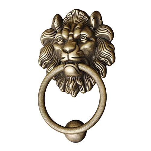 Samnuerly Classic Design Door Knocker, Large Antique Bronze Lion Head Door Knockers, Classical Solid Brass Gate Handle Fiercely Lion Pull Rings, for Townhomes Cabinet Pharmacy e Deco