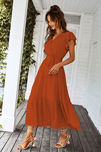 PRETTYGARDEN Women's Summer Floral Boho Maxi Dress Wrap Short Sleeve V Neck Ruffle A-Line Flowy Wedding Guest Long Dresses