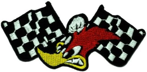 1.7" x 3.6" Woody Woodpecker Racing checkered flag DIY Embroidered Sew Iron on Patch