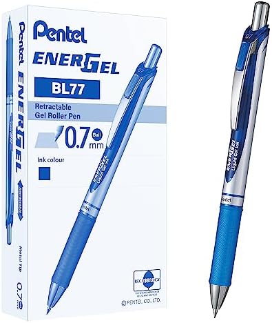 Pentel BL77-CO Energel XM Retractable Gel Pen with 0.7 mm Tip, 0.35 mm Line Width - Blue, Pack of 12