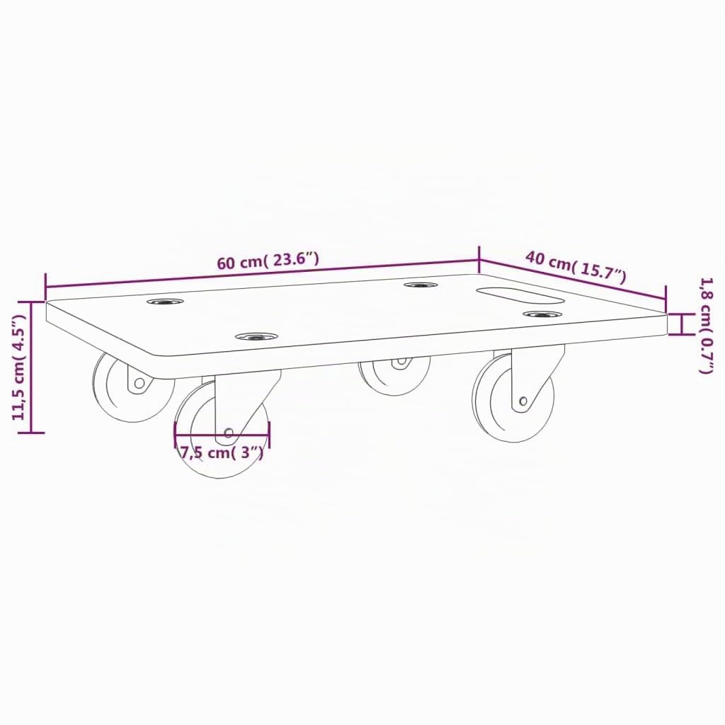 Chariots de transport 2 pcs rectangulaire 60x40x11,5 cm 250 kg
