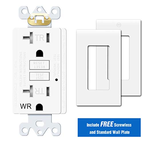 Topele 20Amp Gfci Outlet, 125 Volt Weather-Resistant Receptacle, Indicator With Led Light, Nylon Wall Plate And Screws Included, White #TOP1