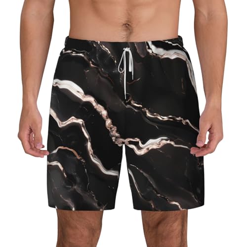 Short de bain double couche imprimé marbre haut de gamme avec finitions or rose