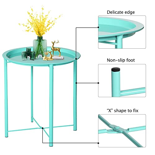 Vecelo Side/End Table, Folding Round Metal Anti-Rust And Waterproof Outdoor Or Indoor Tray For Living Room Bedroom Balcony And Office, 1 Pcs, Green #TOP5