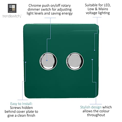 Trendi Artistic Modern Glossy Tactile 2 Gang 2 Way 120w LED Dimmer Switch Dark Green - Image 2