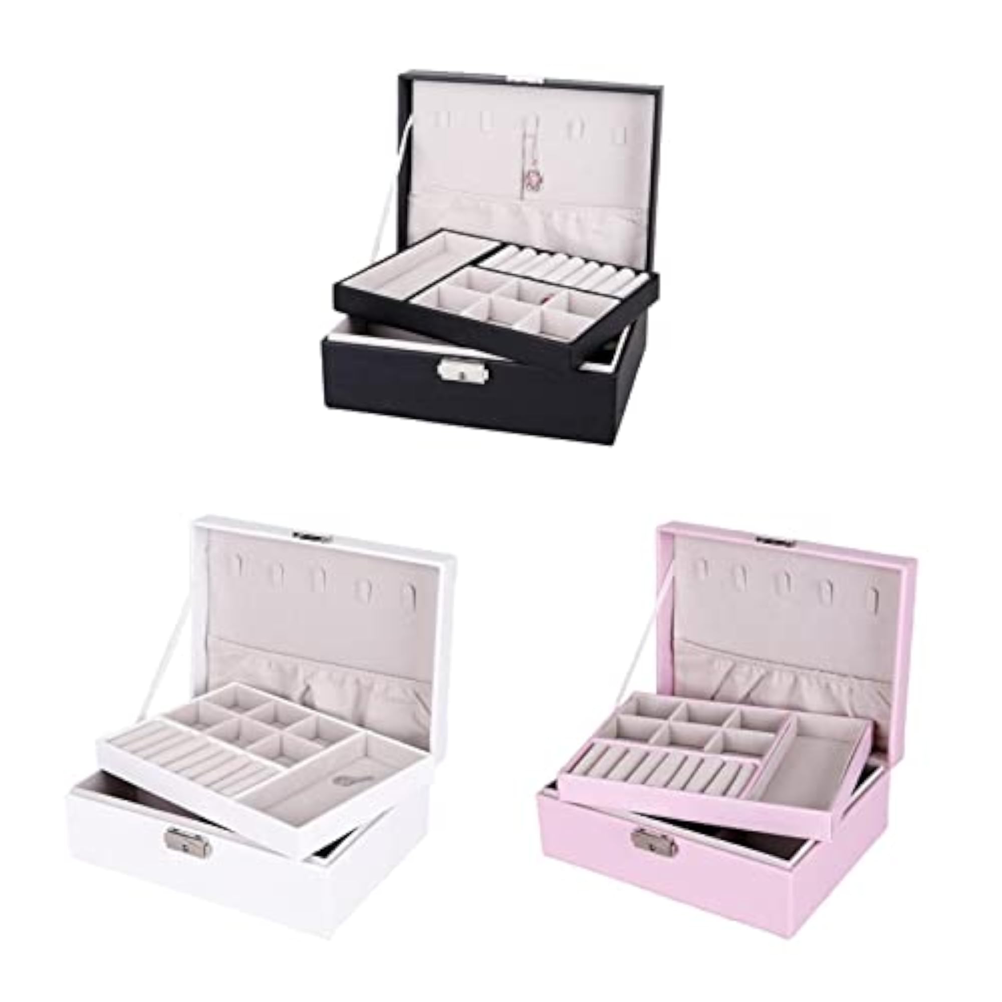 3 Pieces Jewelry Box Organizer Dual Layer for Earrings Rings Necklace