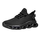 Mens Running Tennis Shoes Chunky Sole Mesh Breathable Sneakers Slip on Wide Width Walking Shoes Comfortable Low Top Sneakers Athletic Footwear 2026 Fashion Black